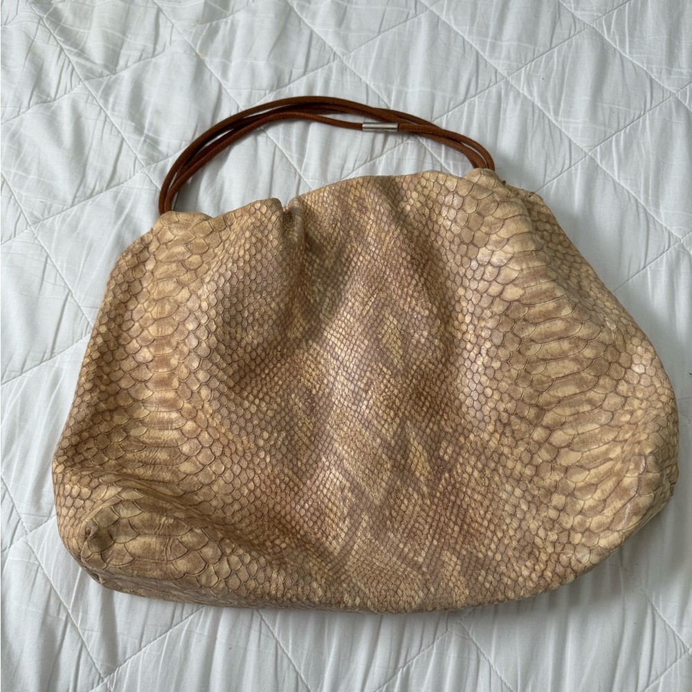 Carlo Pulicati Tan Snakeskin Shoulder Bag with Slouchy Shape